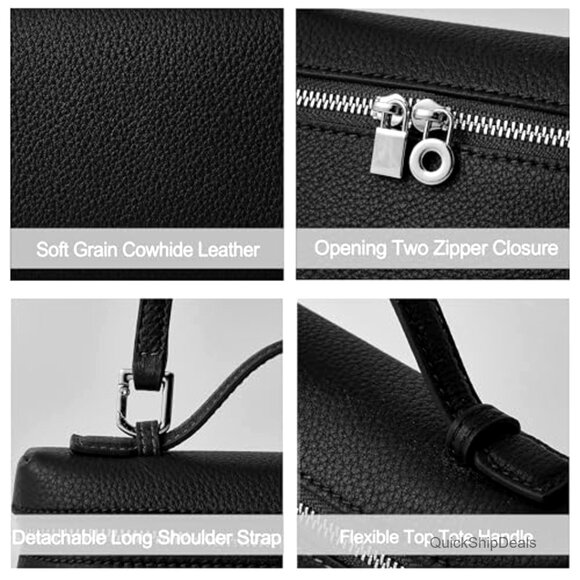 Small Leather Crossbody Bag Mini Top Handle Clutch Adjustable Strap - Picture 3 of 7